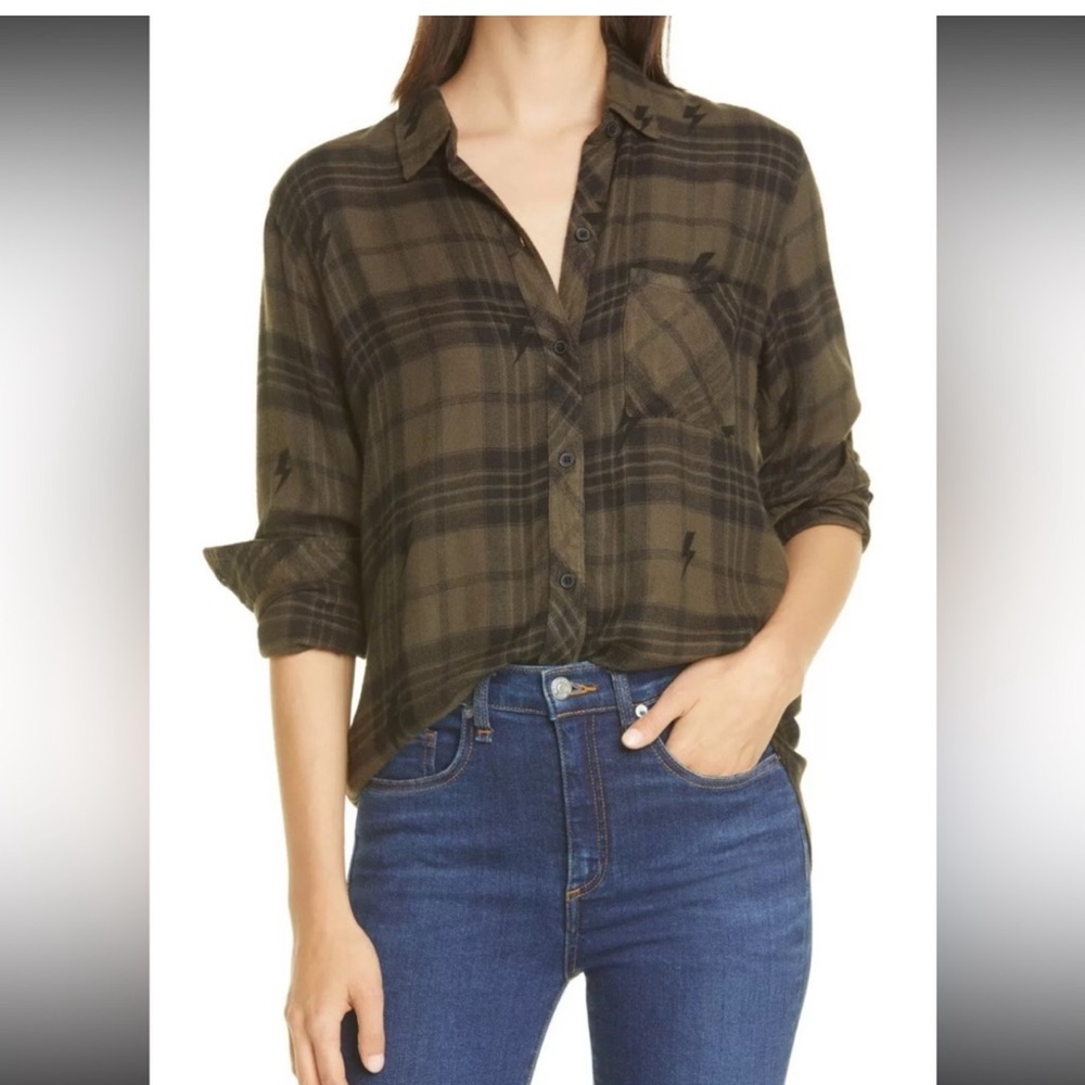 Rails hunter green black olive jet plaid lightning bolts flannel size S - Picture 5 of 5